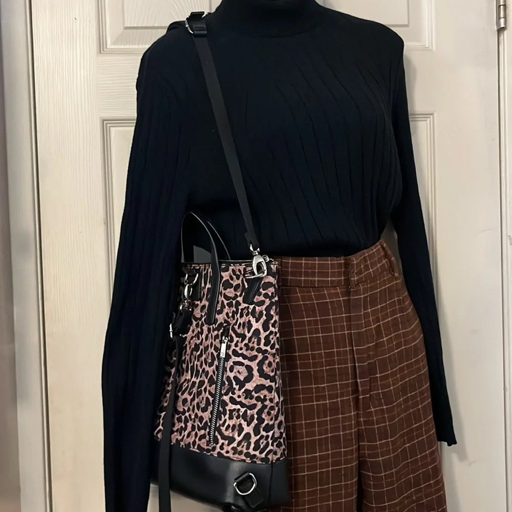 TJ Collection Leopard Torbole Convertible Transformer Backpack Crossbody Bag